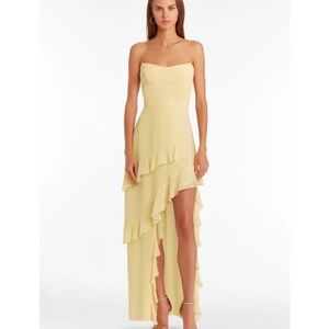 Amanda Uprichard Strapless Ruffled High-Low Gown in Pale Yellow